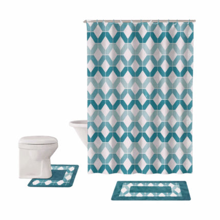 Kennedy badkamerset met douchegordijn, badmat, toiletmat en 12 gordijnringen – complete set voor een verzorgde en veilige badkamer.