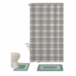 Kennedy badkamerset met douchegordijn, badmat, toiletmat en 12 gordijnringen – complete set voor een verzorgde en veilige badkamer.