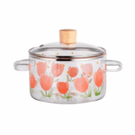 Glazen kookpot met bloemenprint van Homestar –liter – met glazen deksel en houten knop.