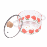 Glazen kookpot met bloemenprint van Homestar – 3.5 liter – met glazen deksel en houten knop.