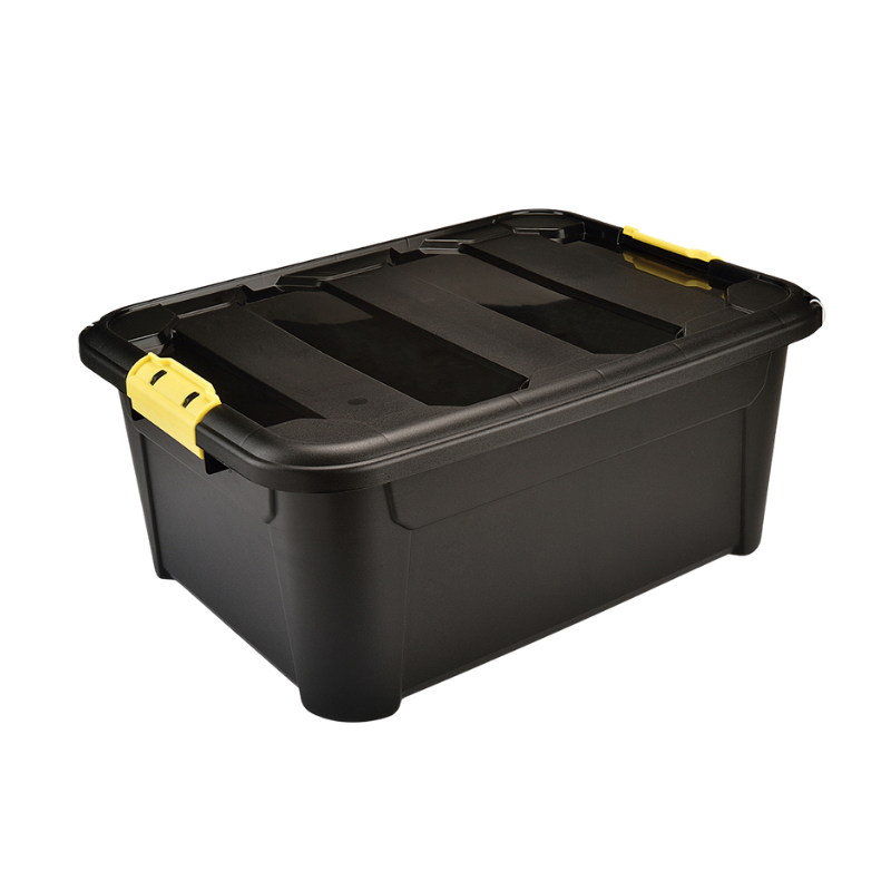 M1905 Zwarte kunststof opbergbox met gele kliksluiting – 40 liter – Ucsan
