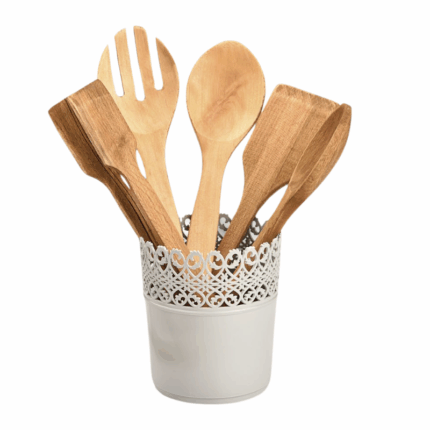 Ucsan plastic bestekhouder met decoratief kantpatroon – wit – 12×15 cm