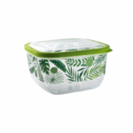 Transparante Ucsan voedselcontainer met groene tropische bladprint en luchtdichte deksel – 1.9 liter