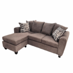 Woodhouse hoekbank met chaise links in bruine stof, inclusief sierkussens en houten poten