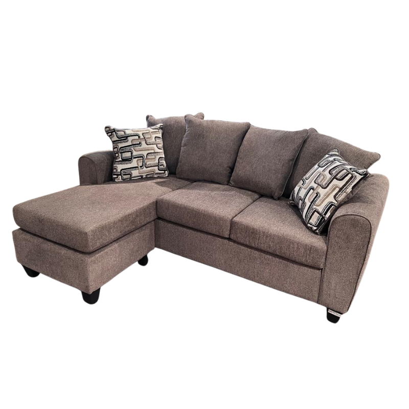 22570003 Woodhouse hoekbank met chaise links in bruine stof, inclusief sierkussens en houten poten