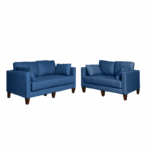 Blauw 2-delig Woodhouse bankstel met moderne rechte lijnen en houten poten