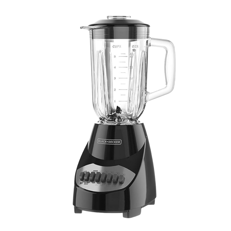 BDBL2010BG black & decker 10-Speed Blender met 550W vermogen, glazen 5-cup kan en pulsefunctie. Krachtig, duurzaam en eenvoudig schoon te maken.