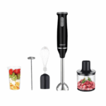 Sokany multifunctionele handblender set met staafmixer, garde, melkopschuimer, hakmolen en mixbeker op witte achtergrond