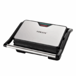 Sokany Panini & Contact Grill – Voorzijde Sokany Panini & Contact Grill – Bovenaanzicht Sokany Panini & Contact Grill – Met panini en groenten Sokany Panini & Contact Grill – Close-up anti-stick grillplaten