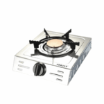 SOKANY SK‑07023 vrijstaande gaskookplaat met één messing brander en RVS behuizing.