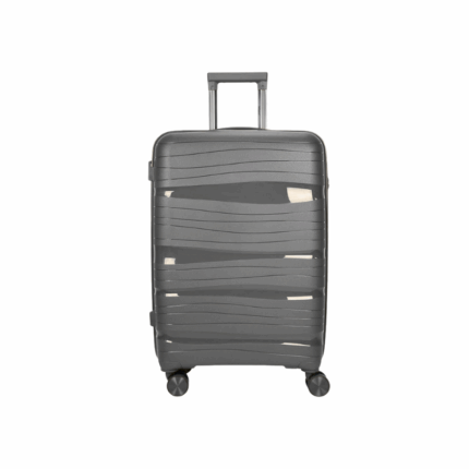 Grijze harde reiskoffer 18 inch met uittrekbaar handvat en vier wielen