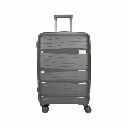 Grijze harde reiskoffer 20 inch met uittrekbaar handvat en vier wielen