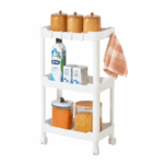 zwart Sev opbergrek op wieltjes met drie lagen, geschikt voor de keuken, badruimte