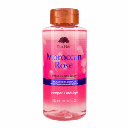 Tree Hut foaming gel wash moroccan Rose-532 ml. Luxe schuimende body wash met hydraterende formule en verfijnde rozengeur. voor een zachte, verzorgende huid