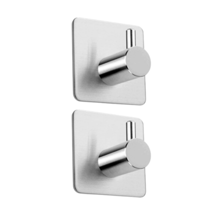 Life Art vierkante zelfklevende wandhaken van roestvrij staal – set van 2 – 4,5x2,8 cm