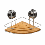 Hoek badkamerrek met zuignappen en bamboe bodem zonder boren