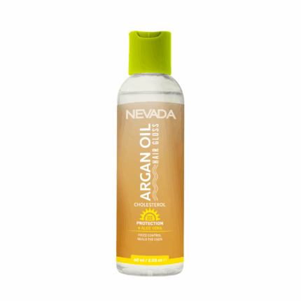 Nevada Argan Oil Hair Gloss met cholesterol en aloe vera helpt pluis verminderen, haarpunten afsluiten en geeft het haar glans en zachtheid.