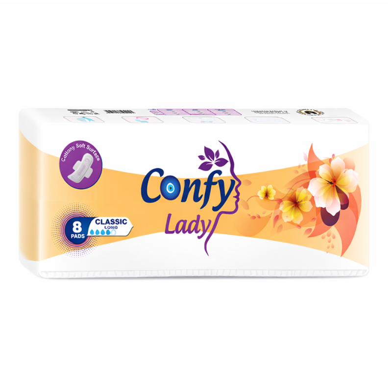 8697924594245 (1) Confy Lady Classic Long maandverband verpakking 8 stuks extra lang absorberend dames hygiëne product