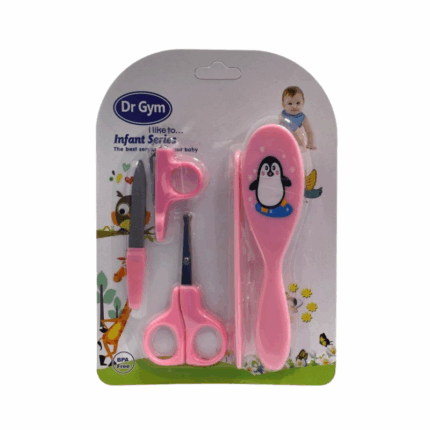 Dr Gym baby verzorgingsset met roze babyborstel, schaartje, nagelvijl en nagelknipper