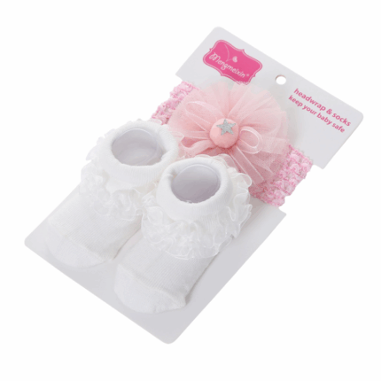 Baby sokjes met bijpassende roze haarband met bloem