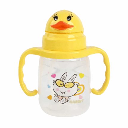 Kinder drinkbeker met rietje en handvatten met eend design en konijntje