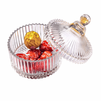 Decoratief Homestar glazen snoeppotje met ribbelpatroon en deksel - 10.5x12.5 cm