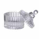 Decoratief Homestar glazen snoeppotje met ribbelpatroon en deksel - 10.5x12.5 cm