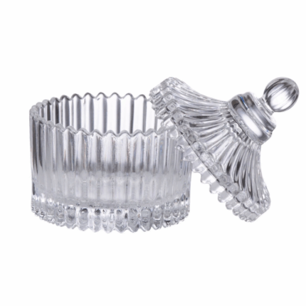 Decoratief Homestar glazen snoeppotje met ribbelpatroon en deksel - 10.5x12.5 cm