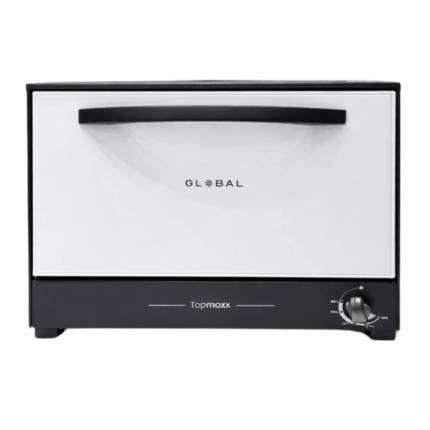 Global gasoven 107 liter zwart wit vrijstaand model met draaiknop voorzijde