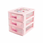 Plastic ladekast met 3 transparante lades en roze handgrepen