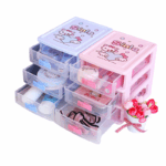 Plastic ladekast met 3 transparante lades en roze handgrepen