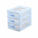 Plastic ladekast met 3 transparante lades en roze handgrepen