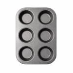 Cupcake en muffin bakblik met 6 cups van metaal in donkergrijze kleur