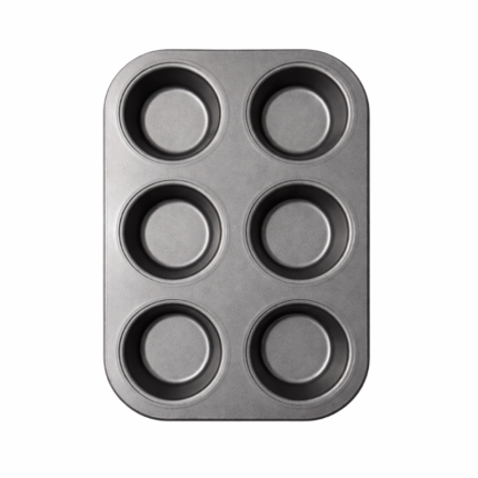 Cupcake en muffin bakblik met 6 cups van metaal in donkergrijze kleur