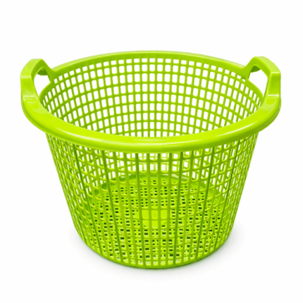 Kunststof wasmand met handvatten in groen of blauw met open ventilatiestructuur