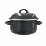 Emaille kookpot met deksel 24x11,5 cm in diverse kleuren op witte achtergrond