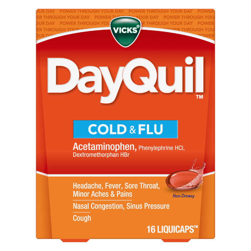 323900014428 Vicks DayQuil Cold & Flu LiquiCaps verpakking 16 capsules