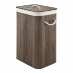 Espresso kleur bamboe wasmand met deksel en handvatten van 40x30x60 cm.