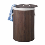 Bamboe wasmand espresso bruin met deksel en handvatten ronde wasmand 40x60 cm