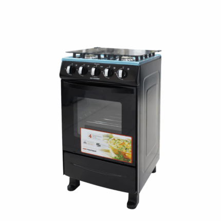 Gasfornuis met 4 branders en 60 liter oven, RVS kookplaat, compact model 48,5 x 50 x 91 cm