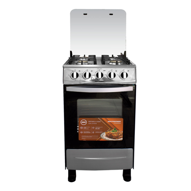 EF8223NG204T Gasfornuis met 4 gasbranders en 60 liter oven, roestvrij staal met glazen kookplaat en oven met kijkvenster