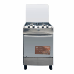 RVS gasfornuis met 4 branders en 80 liter oven, glazen deksel en spiegelovendeur