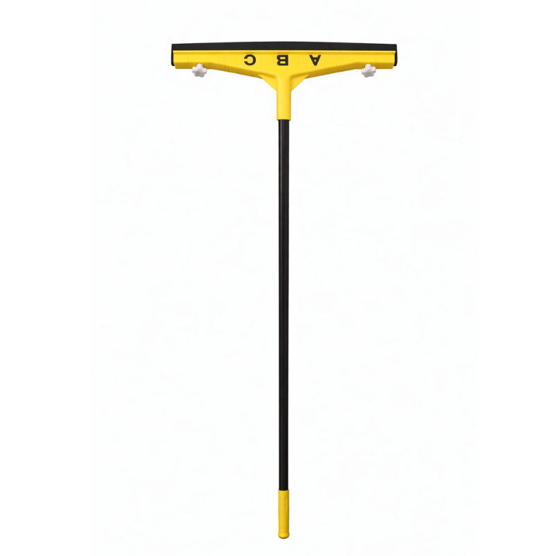 EY1363 Vloerwisser met steel 45 cm gele kop met zwarte steel en rubberen trekstrip