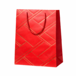 Luxe rood cadeautasje met goudlijnen en stevige handvatten. Ideaal voor het stijlvol verpakken van cadeaus voor elke gelegenheid.