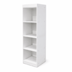 witte open boekenkast met 4 compartimenten in houtlook, smal model van 30x30x124 cm voor boeken en opbergen