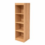 Bruine open boekenkast met 4 compartimenten in houtlook, smal model van 30x30x124 cm voor boeken en opbergen
