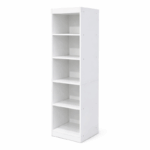 witte open boekenkast met 5compartimenten in houtlook, smal model van 30x30x152 cm voor boeken en opbergen