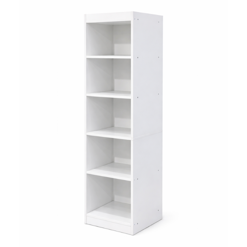 L0705069W witte open boekenkast met 5compartimenten in houtlook, smal model van 30x30x152 cm voor boeken en opbergen