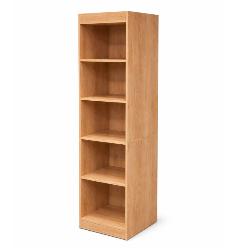 L0705069Y Bruine open boekenkast met 5 compartimenten in houtlook, smal model van 30x30x152 cm voor boeken en opbergen