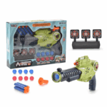 Kinder soft bullet gun set in verpakking met foam pijltjes, balletjes en targets